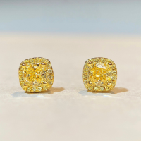 wholesale 925 Sterling Silver Vintage Yellow Diamond Stud Earrings for Women, Small Sugar Cube Cute and Minimalist High-End Fashion Ice-Cut Earrings-Small Sugar Cube Earrings 925 Silver