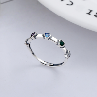 wholesale S925 Sterling Silver Retro Japanese Korean Best-selling Rainbow Color Heart Zircon Small Batch Design Open Ring-YJ587/approx. 1.7g Adjustable opening