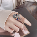 wholesale S925 silver retro natural drip glue peacock phoenix creative adjustable opening ring with fashionable design-0-0