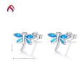 wholesale S925 silver Japanese pastoral-style dragonfly synthetic opal earrings, blue opal jewelry for women-0-4