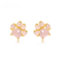 wholesale S925 Sterling Silver Plated with Natural Rose Quartz Small Fresh Cute Cat Paw Stud Earrings for Women Fashion Elegant Wholesale from Manufacturer-0-0