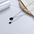 wholesale S925 Sterling Silver Korean Dongdaemun Minimalist Resin Black Round Pendant Tassel Choker Necklace-0-0