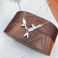 wholesale S925 Sterling Silver Bamboo-Inspired Diamond Accent Necklace, Fashionable and Minimalist Luxury Niche Design Collarbone Chain for Girlfriend-0-2
