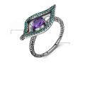 wholesale 925 silver Italian designer craft ring with natural leaf design, set with genuine amethyst-0-0