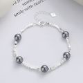 wholesale S925 Sterling Silver Platinum Gray Pearl Crushed Silver Necklace and Bracelet, Luxury Starry Sky Style Collarbone Chain for Women-0-3