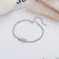 wholesale S925 Sterling Silver Korean-style Creative and Cute Bow Pink Zircon Accented Sweetheart Bracelet-0-2