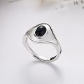 wholesale S925 Sterling Silver Retro INS Minimalist Style Black Onyx Statement Ring for Women-0-1