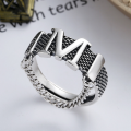 wholesale S925 Sterling Silver Korean Dongdaemun Trendy Letter M Fringe Distressed Chain Open Ring-0-0