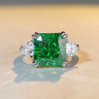 wholesale S925 Sterling Silver New Style Women's Green Jadeite 5-Carat 10X10 High Setting High Carbon Diamond Zircon Ring Wholesale-Yellow High Carbon Diamond-CBJZ037 No.5