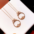 wholesale S925 Sterling Silver Xiaohongshu Same Style Diamond-Encrusted Bow Circle Pendant Necklace Korean Version Fashion Elegant Simple Versatile Collarbone Chain-0-2