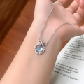wholesale S925 sterling silver on-the-run princess bow tie necklace for women with fantasy color moonstone, luxurious and sophisticated style, unique collarbone chain-0-5