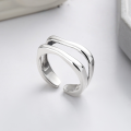 wholesale S925 Sterling Silver Geometric Ring for Women, Korean Style Heavy Duty Double Layer Open Adjustable Index Finger Ring for Personalized styling-0-1