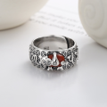 wholesale S925 Sterling Silver Retro Coin Pattern Elephant Southern Red Ethnic Style Wide Band Elegant Open Ring-0-1