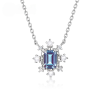 wholesale S925 Sterling Silver Fashion Cultivation Alexandrite Necklace, Light Luxury Niche Snowflake Pendant Collarbone Chain Colored Gemstone Jewelry-Alexandrite 925 Silver
