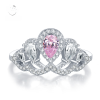 wholesale S925 Silver New Crown Pink Princess Style 4*6 Pink Diamond Unique Design Fashion Ring-Pink Diamond Ring Size 9