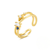 wholesale S925 Sterling Silver Light Luxury Ring With Micro-set Color Zircons, Double-layer Open-ended Design-Gold #9 Opening adjustable