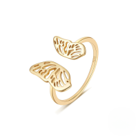 wholesale S925 Sterling Silver Adjustable Open Butterfly Ring, Creative Hollow-out Design For Women-Gold Adjustable opening
