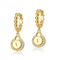 wholesale S925 Silver Plated 10K Gold Vintage Style Heart Lock Earrings for Women, Fashion Lock Earrings for Valentine's Day or Qixi Festival Gift-10K gold plated 925 silver