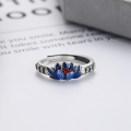 wholesale S925 Silver Vintage Style Enamel Drip Glaze Six-Character Mantra Lotus Relief Design Adjustable Ring-0-2