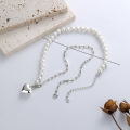 wholesale S925 Sterling Silver Korean-style Pearl 3D Heart Bubbling Elegant Lady Small Luxe Wind Choker Necklace-0-1
