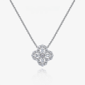 wholesale 25*4 Waterdrop 02ct Four-Leaf Clover Pendant Necklace with Full Diamond Accents, Dainty and Fresh Style for Women, Metal Material-0-0