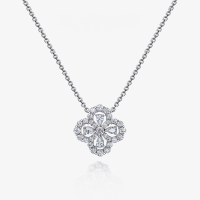 wholesale 25*4 Waterdrop 02ct Four-Leaf Clover Pendant Necklace with Full Diamond Accents, Dainty and Fresh Style for Women, Metal Material-Yellow【P-0682】>925 silver