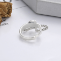 wholesale S925 Sterling Silver Trendy Crossover Buckle Chain Ring for Men and Women, Korean Style Edgy Unisex Index Finger Band for Fashion Commute and Sweet-Cool Aesthetic-0-2