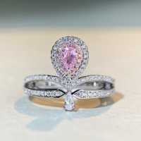 wholesale 925 Sterling Silver Ring Ins Style Xiaohongshu Recommended Hit Pink Diamond Ring Crown Teardrop Coronation Zirconia Diamond Ring-Yellow Diamond-CBJZ356 7
