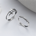 wholesale S925 Sterling Silver Trendy Double Cross Retro Hollow-Out Twist Adjustable Ring Unisex-0-0