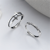 wholesale S925 Sterling Silver Trendy Double Cross Retro Hollow-Out Twist Adjustable Ring Unisex-YJ425/approximately Type B, approximately 1.5g &gt; opening adjustable