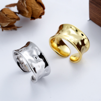 wholesale S925 sterling silver irregular crumpled and textured foil statement open ring, European and American style creative women's ring-DFJ1009/Gold color Approximately 4.6g &gt; Opening adjustable
