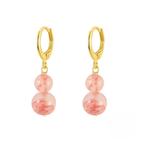 wholesale S925 Sterling Silver Flashing Colorful Chalcedony Textured Gemstone Ear Studs, Retro Chinese Style Earrings For Women-Gold-Pink-Pattern