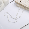 wholesale S925 Sterling Silver Korean Style Minimalist and Elegant Layered Pearl and Bead Accent Versatile Collarbone Necklace-0-1