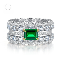 wholesale S925 Sterling Silver Women's Green Diamond Inlaid European and American Luxury Geometric Double Row Full Diamond Ring Wholesale-R256 Green Diamond No. 5