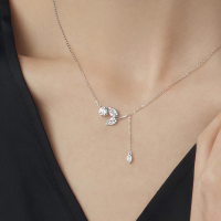 wholesale S925 sterling silver moissanite pendant necklace for women, new fashion leaf collarbone chain, elegant and luxurious set-00783-Platinum【Including Moissanite Certificate】>925 Silver