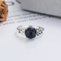 wholesale S925 Sterling Silver Trendy Hip-Hop Hollow-Out Floral Blue Sand Zircon Ring for Index Finger with Niche Design-0-1