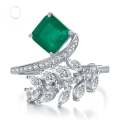 wholesale S925 Silver New Simulation Emerald 7*7 Geometric Niche Design Fashion Ring-0-0