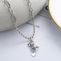 wholesale S925 Sterling Silver Korean-style Cute Bear with Heart Charm and Bead Chain Side Pendant Unisex Necklace-0-0