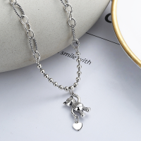wholesale S925 Sterling Silver Korean-style Cute Bear with Heart Charm and Bead Chain Side Pendant Unisex Necklace-YL207/approx. 12.6g 925 silver