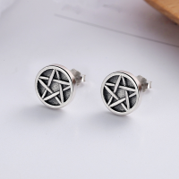 wholesale S925 sterling silver vintage oxidized retro star pattern trendy versatile earrings-YFR054/approx. 1.5g>925 silver