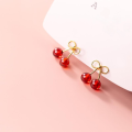 wholesale S925 silver red cherry earrings women Korean style synthetic red garnet zirconia short earrings G8885-0-3
