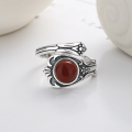wholesale S925 Sterling Silver Retro Auspicious Ruyi Shank Creative Inlay Southern Red Elegant Adjustable Ring-0-1