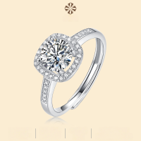 wholesale S925 Silver Ring with Square Halo Setting, Moissanite, Fashionable New Style Gift, Adjustable Open Finger Ring-Moissanite 50 points>Adjustable opening