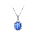 wholesale S925 Sterling Silver Set with Lab-Created Six-Ray Star Sapphire Pendant, Fashionable and Lightly Luxurious Classic 10*12mm Gemstone Necklace-0-0