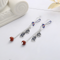 wholesale S925 Sterling Silver Enamel Glaze "Fu" Character Ruyi South Red Agate Tassel Earrings, National Trend Palace Style-0-1