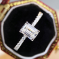 wholesale S925 Silver 1-carat D-color moissanite ring emerald cut pagoda fancy cut moissanite ring cross-border wholesale-0-0