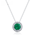 wholesale S925 silver geometric circular lab-grown emerald necklace, fully diamond-accented lab-grown colored gemstone custom collar chain-0-0