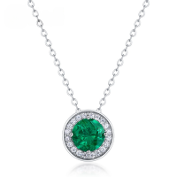 wholesale S925 silver geometric circular lab-grown emerald necklace, fully diamond-accented lab-grown colored gemstone custom collar chain-Cultivated Ruby 925 Silver
