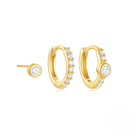 wholesale S925 Sterling Silver Floral Marquise Zircon Stud Earrings And Hoop Set-Set of 3 - Gold#1 925 Silver