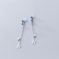 wholesale S925 Sterling Silver Earrings for Women, Korean Style Elegant Colorful Zircon Hollow Star Ear Clips, Sweet Girl Ear Accessories G1274-S925 Silver Ear Clip 925 Silver